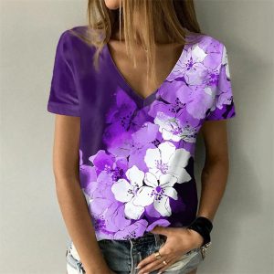 Flower Print V-Neck Short Sleeve Dress for Women - Last American Girl