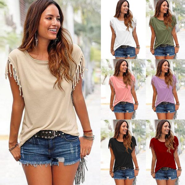 O-Neck Solid Color T-shirt for Women - Last American Girl
